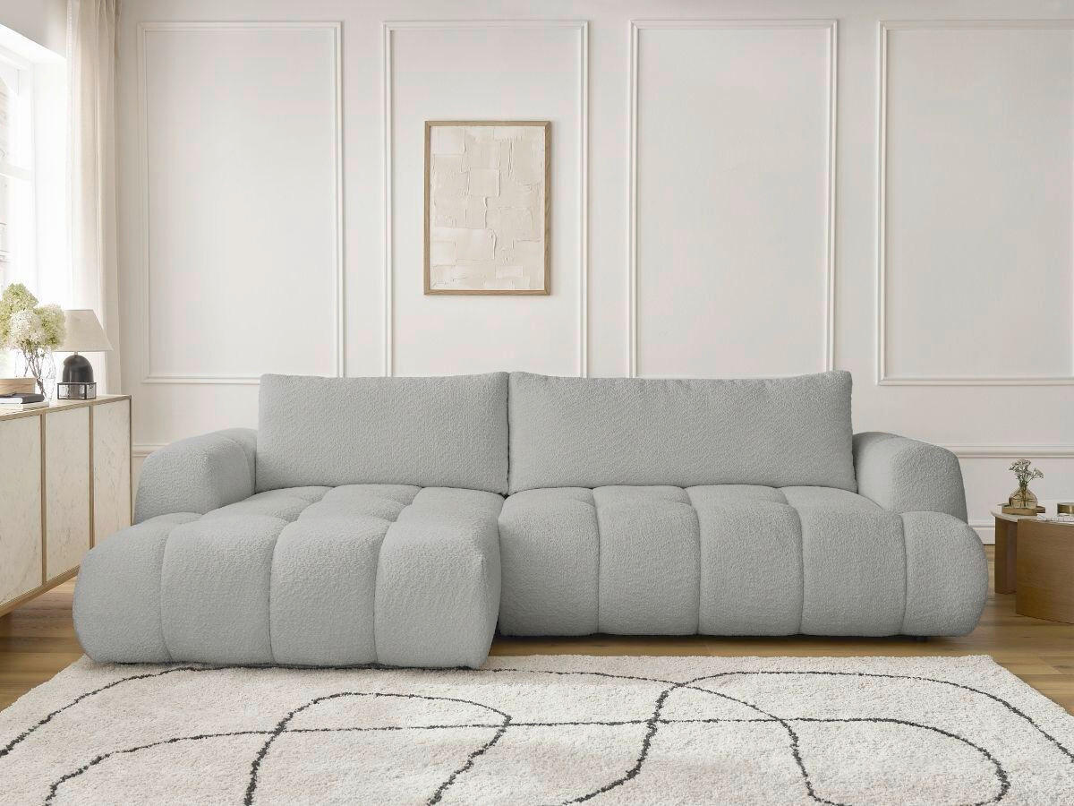 ECKSCHLAFSOFA FUJI Bouclé Hellgrau  inkl.  - Hellgrau/Schwarz, MODERN, Kunststoff/Textil (160/292cm)