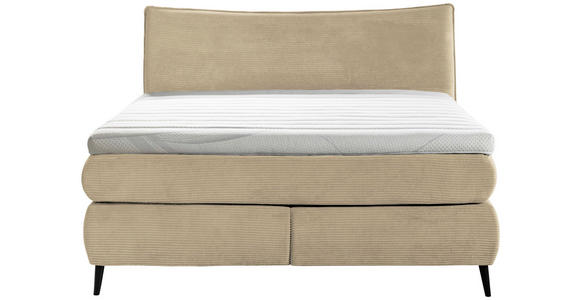 BOXSPRINGBETT 160/200 cm,  in Beige, gepolstertes Kopfteil, Topper, Matratzen, H3 + H4 = fest + sehr fest  - Beige/Schwarz, Trend, Holz/Textil (160/200cm) - Esposa