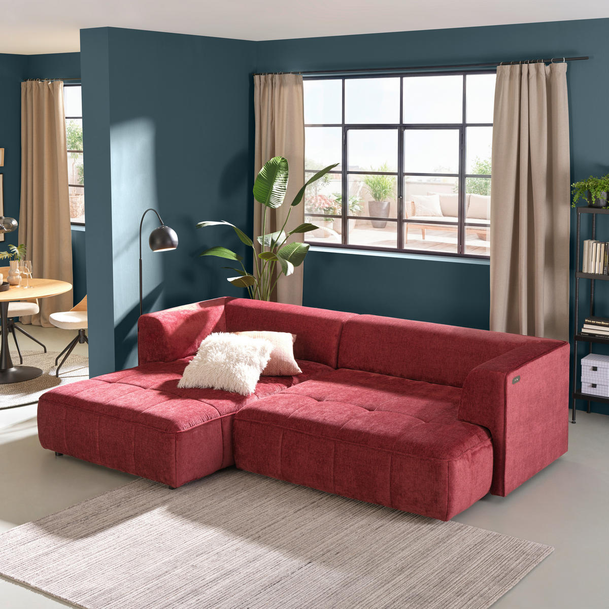 ECKSOFA Kirschrot Webstoff Zierkissen, Rückenkissen  - Schwarz/Kirschrot, Design, Kunststoff/Textil (188/288cm) - Welnova