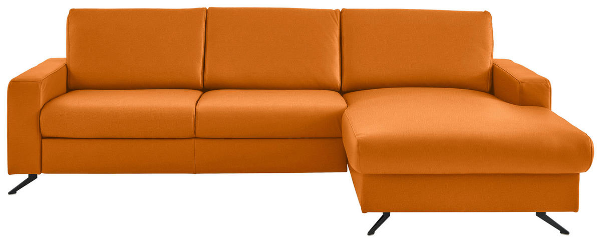 ECKSOFA in Echtleder Orange  - Schwarz/Orange, Design, Leder/Metall (267/165cm) - Beldomo Premium