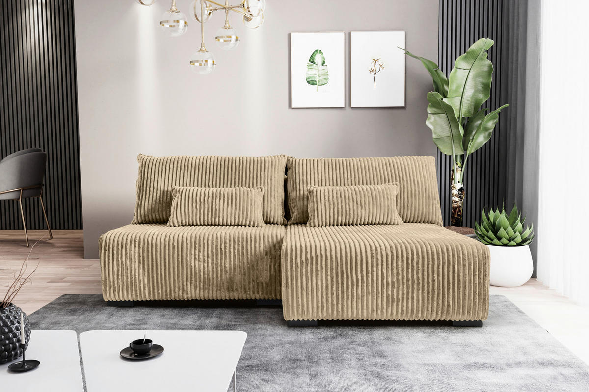 ECKSOFA Beige Cord  - Beige/Schwarz, MODERN, Holz/Textil (210/145cm) - Carryhome