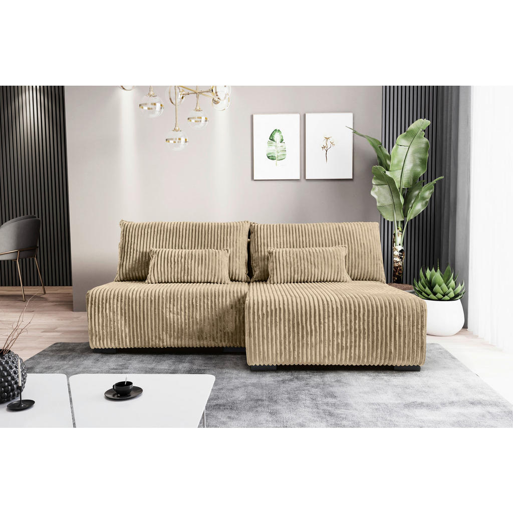 Thumbnail - Carryhome Ecksofa, Beige, Textil, Buche, Hartholz, 3-Sitzer, Füllung: Polyurethan (PUR),Polyurethan (Pur), Ottomane rech...
