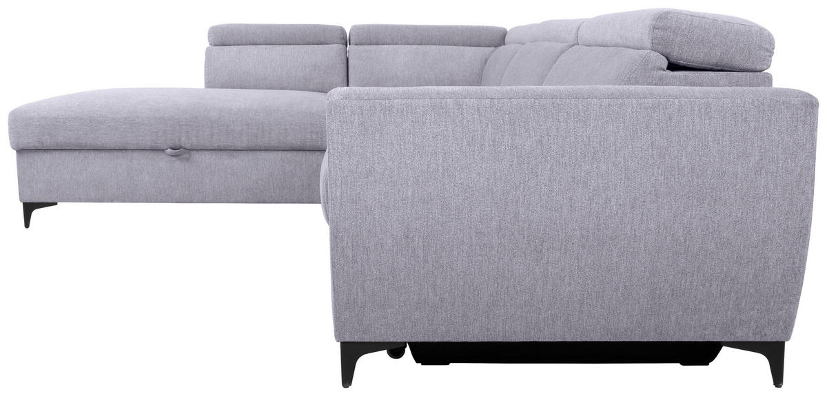 ECKSOFA in Velours Grau  - Schwarz/Grau, Konventionell, Textil/Metall (217/255cm) - MID.YOU