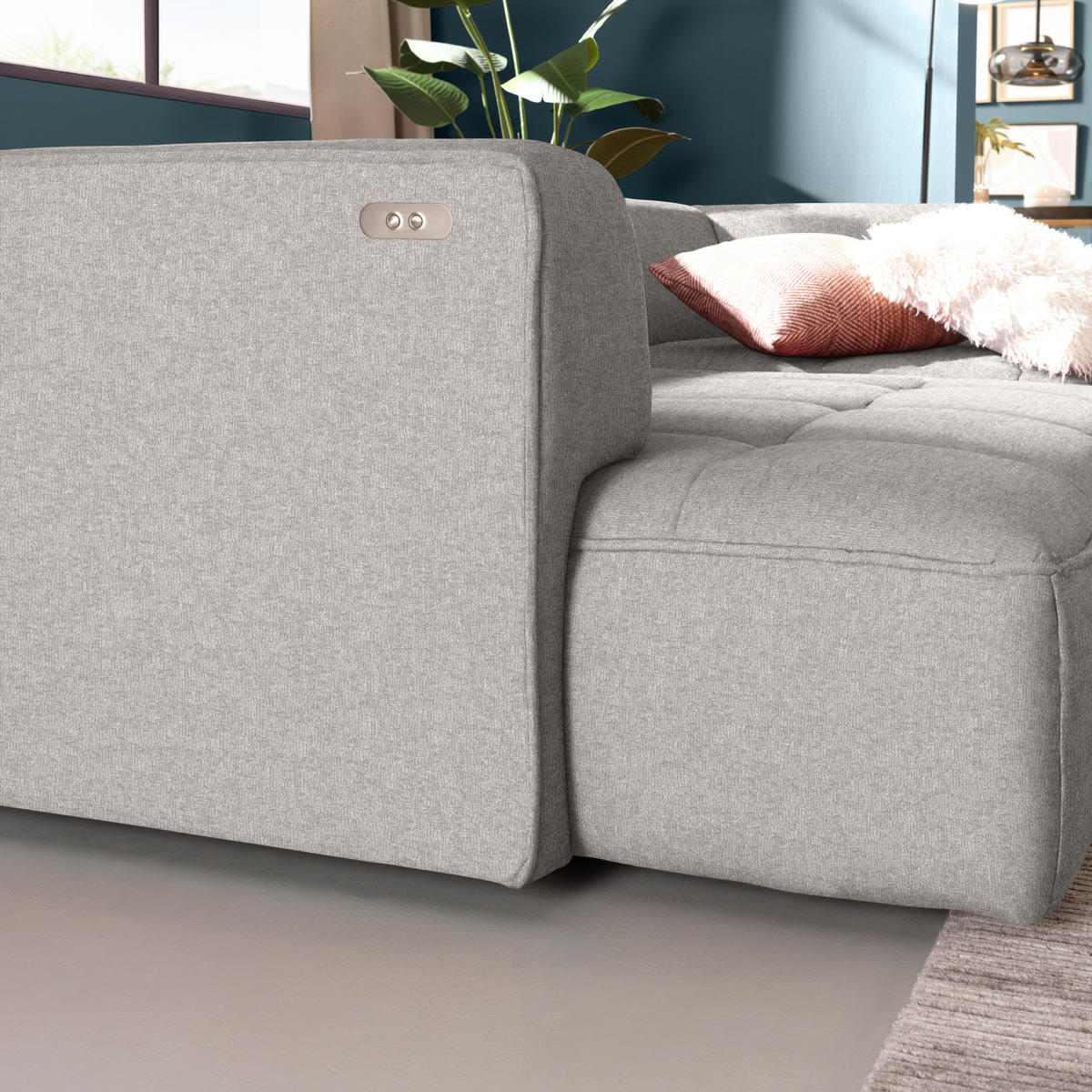 ECKSOFA Webstoff Greige  - Greige/Schwarz, Design, Kunststoff/Textil (288/188cm) - Welnova