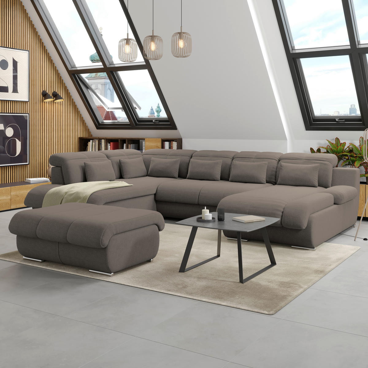 WOHNLANDSCHAFT MULTI Dunkelbraun Chenille  - Chromfarben/Dunkelbraun, MODERN, Textil/Metall (228/345/184cm) - Livetastic