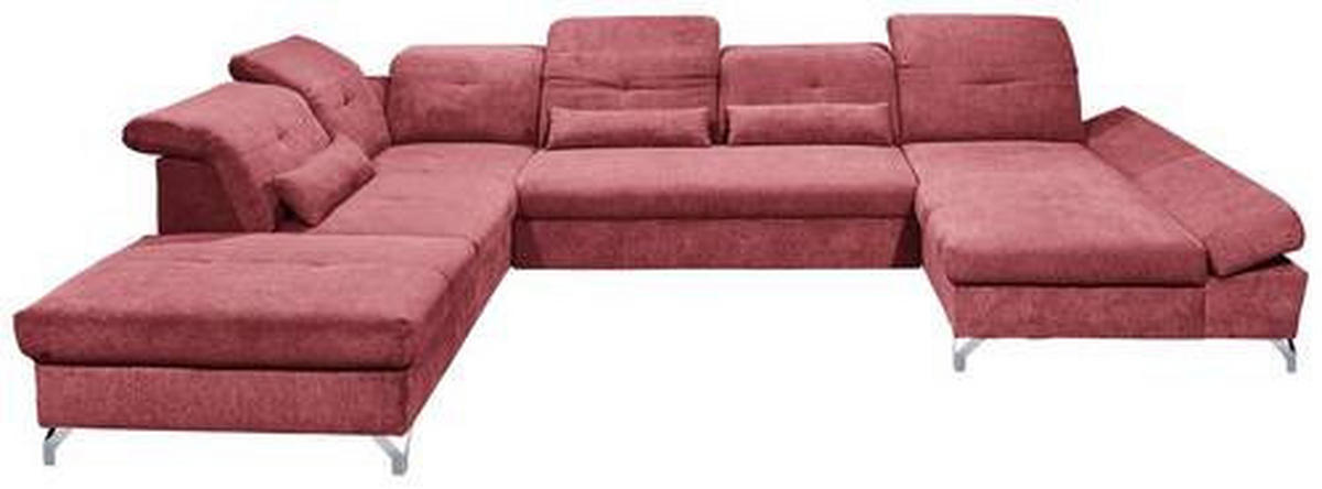WOHNLANDSCHAFT Beere Mikrovelours  - Beere/Silberfarben, MODERN, Textil/Metall (245/350/168cm) - MID.YOU