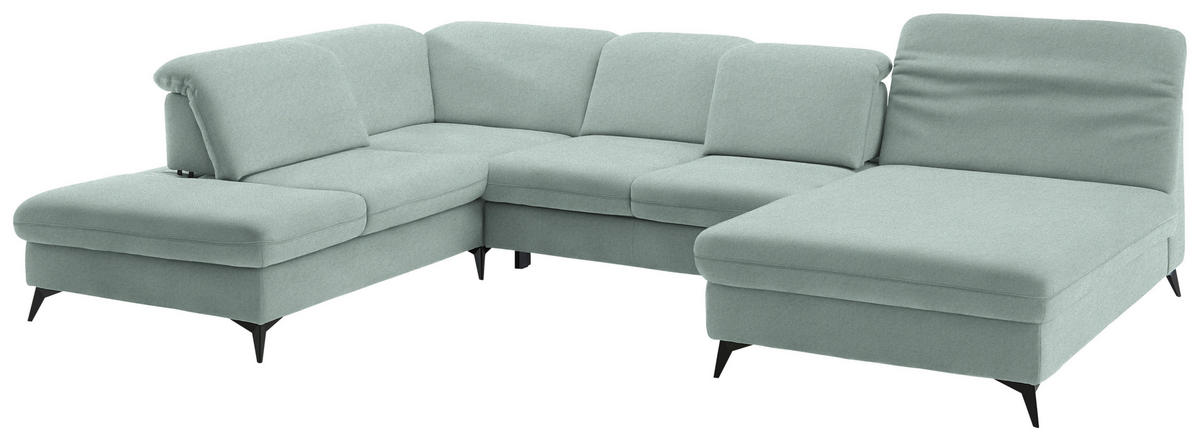 WOHNLANDSCHAFT  in Chenille Mintgrün  - Schwarz/Mintgrün, Design, Textil/Metall (255/369/198cm) - Beldomo Style