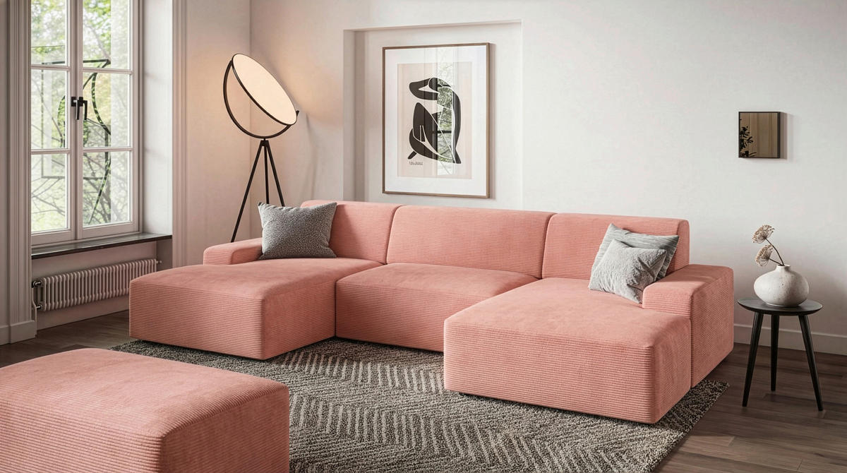 HOCKER Textil Pink  - Pink/Schwarz, Modern, Kunststoff/Textil (112/44/66cm) - Trendmanufaktur