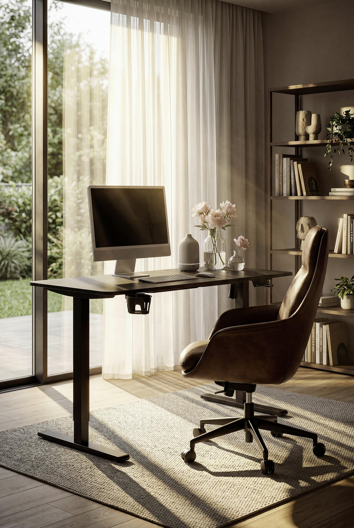 SCHREIBTISCH 120/60/70-115 cm Schwarz elektrisch höhenverstellbar  - Schwarz, MODERN, Holzwerkstoff/Kunststoff (120/60/70-115cm) - Livetastic