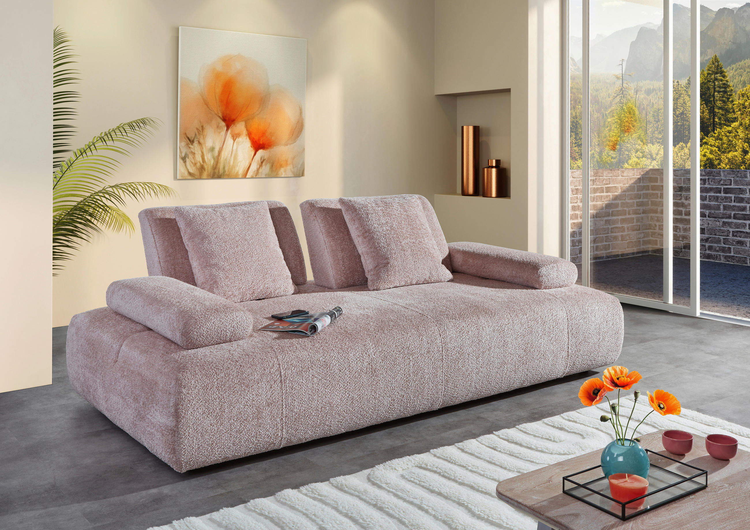 SCHLAFSOFA in Chenille Rosa  - Schwarz/Rosa, KONVENTIONELL, Kunststoff/Textil (235-255/80/116-138cm) - Carryhome