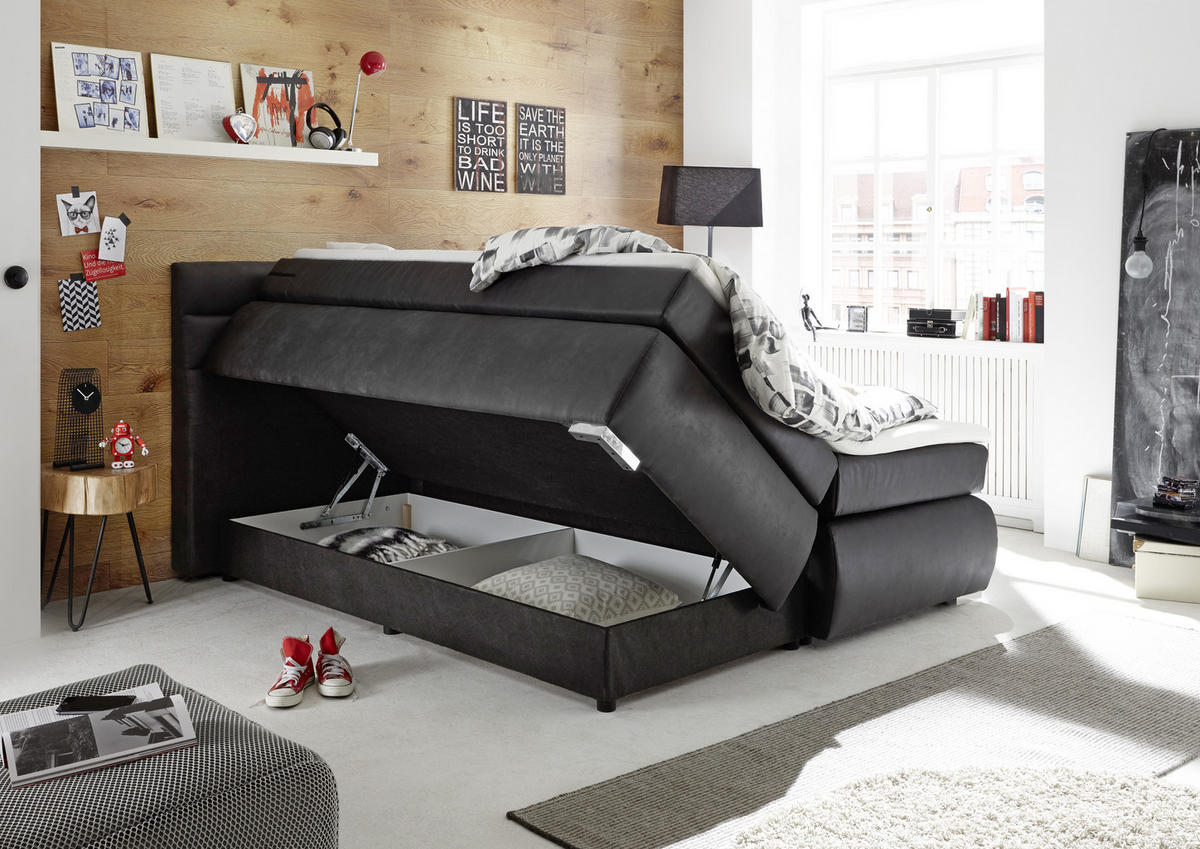 POSTELJA BOXSPRING 200 cm   x 180 cm  , les, tekstil, leseni material antracit  - srebrne barve/antracit, Konvencionalno, umetna masa/tekstil (180/200cm) - Esposa