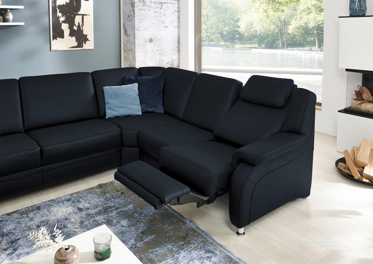 WOHNLANDSCHAFT Echtleder Dunkelblau  - Alufarben/Dunkelblau, Konventionell, Leder/Metall (165/329/239cm) - Beldomo Premium