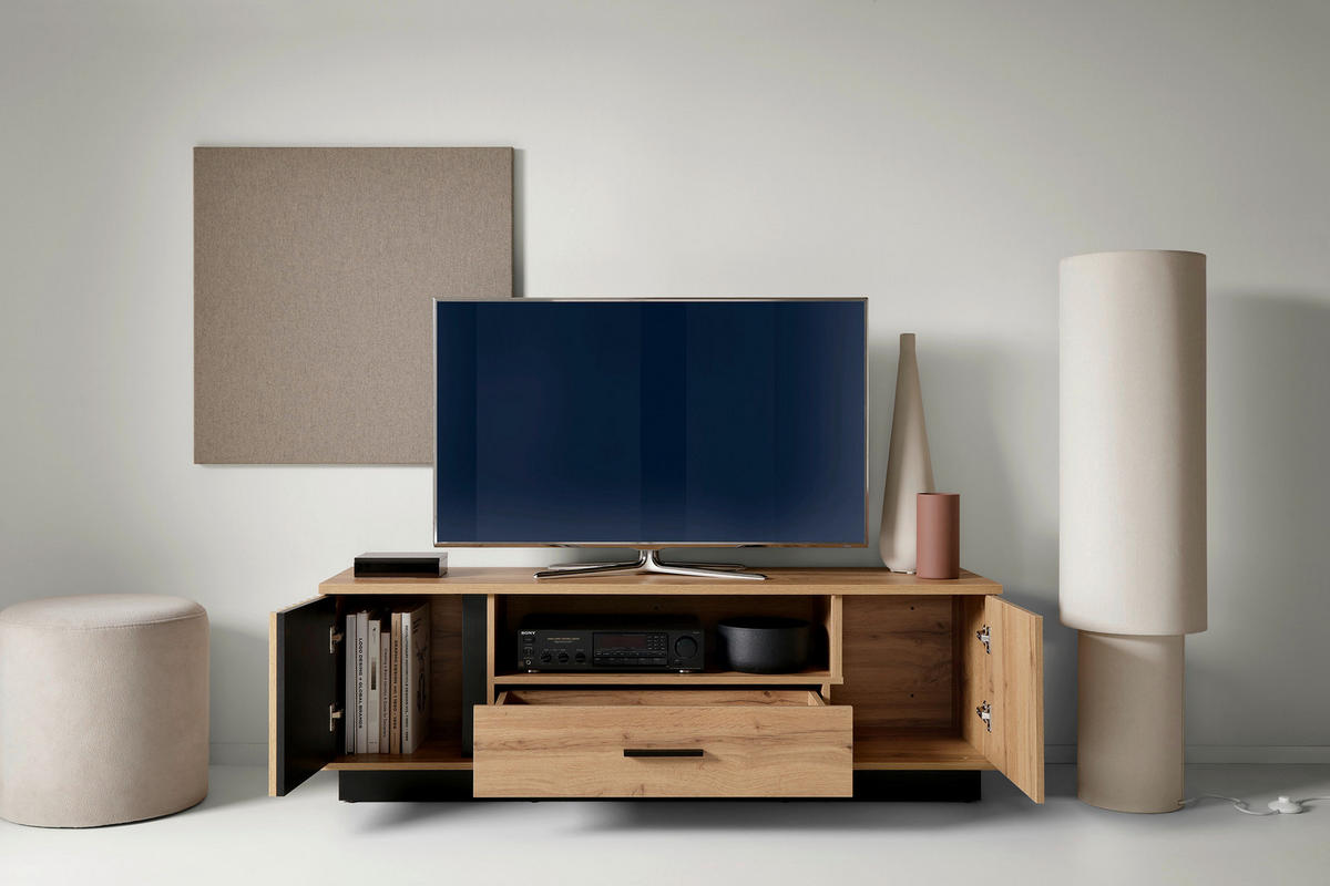 TV-ELEMENT - Eiche Wotan/Schwarz, MODERN, Holzwerkstoff/Kunststoff (155/50,6/40cm) - home24