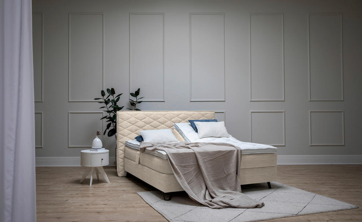 BOXSPRINGBETT 160/200 cm  in Beige  - Beige/Schwarz, Konventionell, Holz/Textil (160/200cm) - Sjöholm