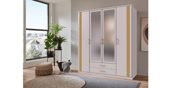 DREHTÜRENSCHRANK in Weiß, Goldfarben - Goldfarben/Weiß, Design, Glas/Holzwerkstoff (180/199/58cm) - Carryhome