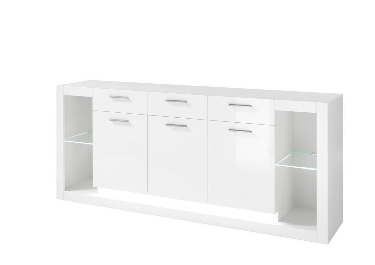 SIDEBOARD  in 198/83/43 cm  - Edelstahlfarben/Weiß Hochglanz, Design, Glas/Holzwerkstoff (198/83/43cm) - MID.YOU