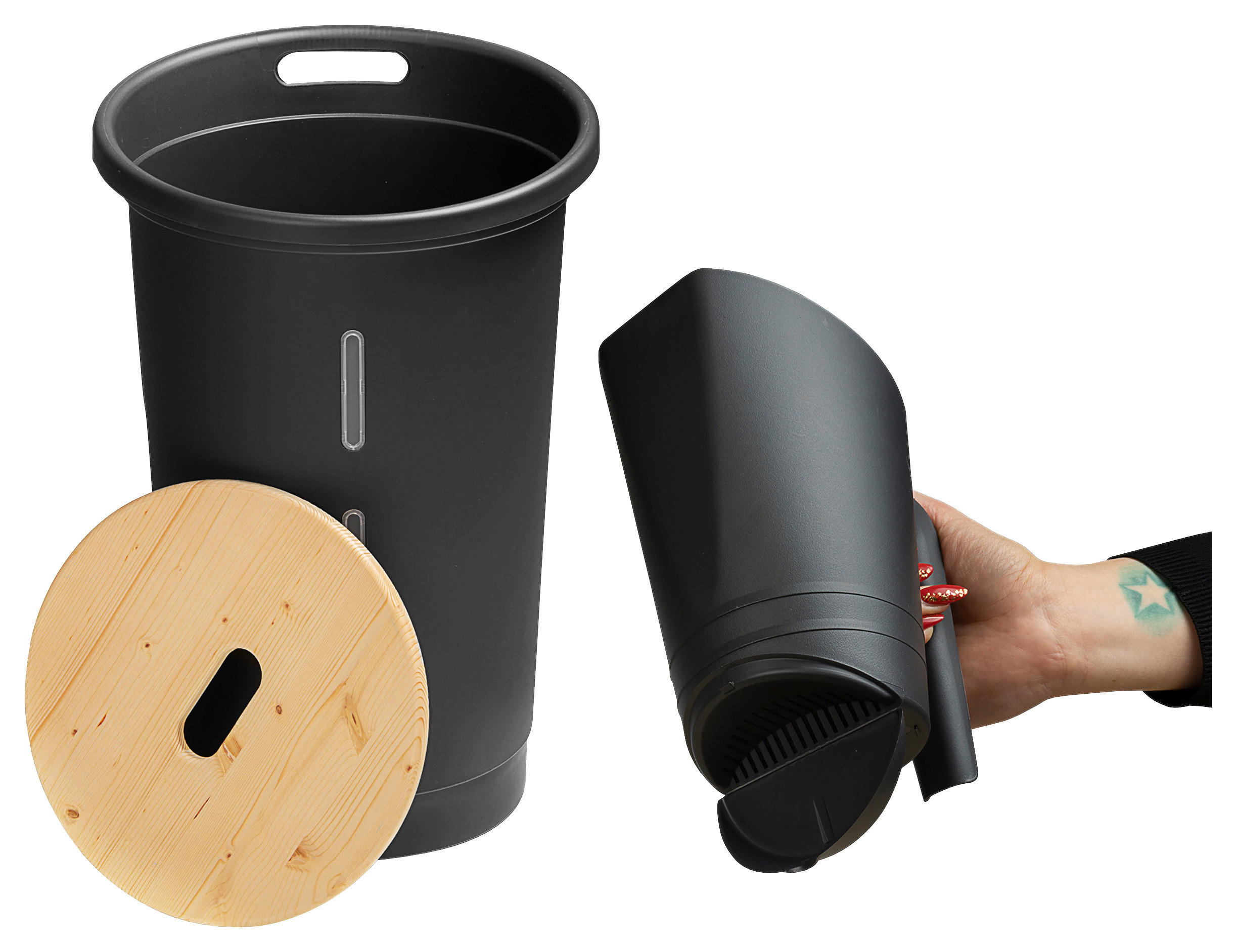 AUFBEWAHRUNGSBOX  - Anthrazit, Basics, Holz/Kunststoff (29,5/50,5/29,5cm) - Ambia Garden