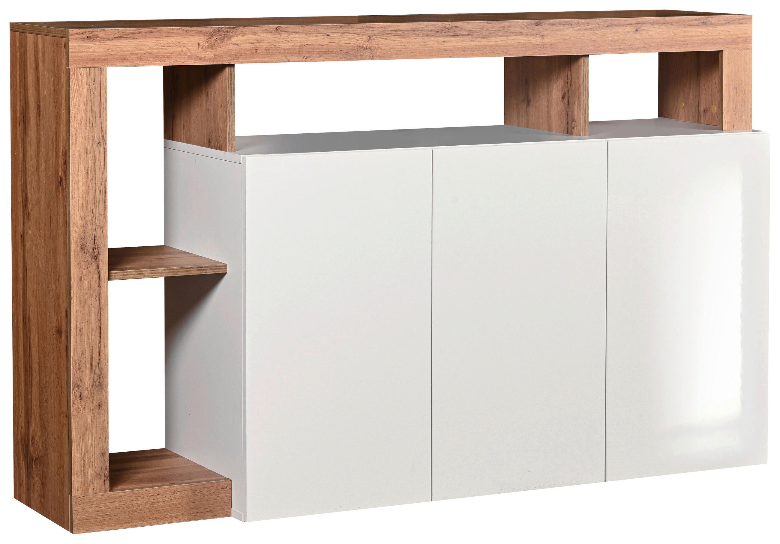 KOMODA   146/93/42 cm   hrast Wotan, bijela visoki sjaj  - bijela visoki sjaj/hrast Wotan, Basics, drvni materijal (146/93/42cm) - Ti'me