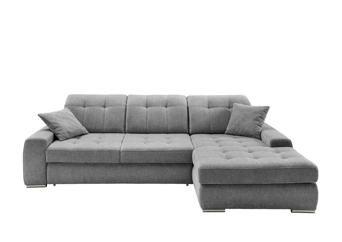 ECKSOFA FRIDO Dunkelgrau Chenille Schlaffunktion, Kopfteilverstellung, Stauraum, Sitztiefenverstellung  - Chromfarben/Dunkelgrau, KONVENTIONELL, Textil/Metall (283/186cm) - Livetastic