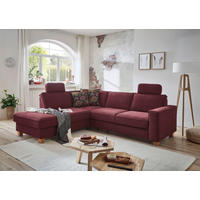 ECKSOFA Dunkelrot Flachgewebe Stauraum, Kopfstütze, Liegefläche im Originalstoff  - Eichefarben/Dunkelrot, KONVENTIONELL, Holz/Textil (213/236cm) - Sit & More
