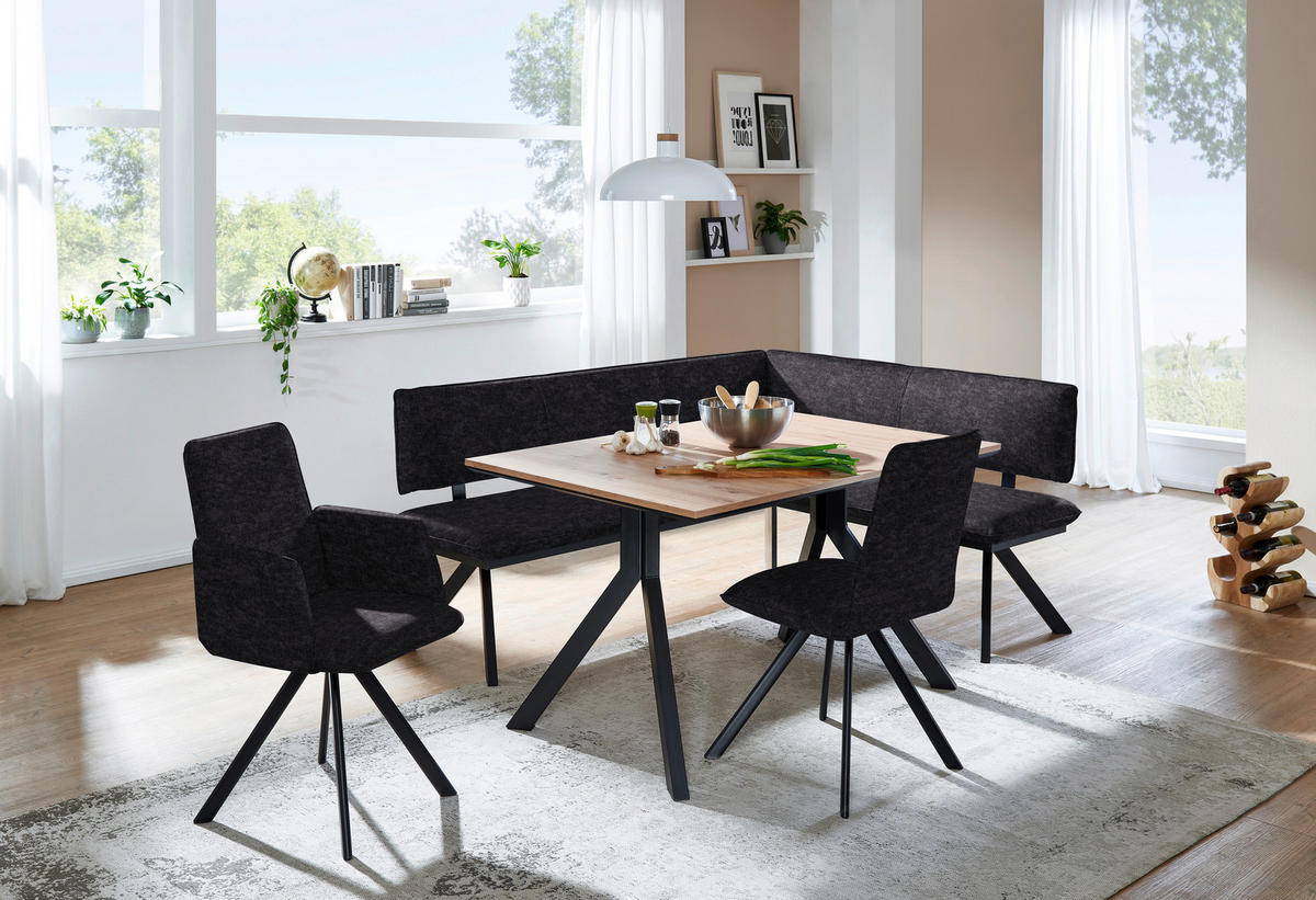 ECKBANK in Metall, Textil Anthrazit, Schwarz  - Anthrazit/Schwarz, Modern, Textil/Metall (180/140cm) - Cantus