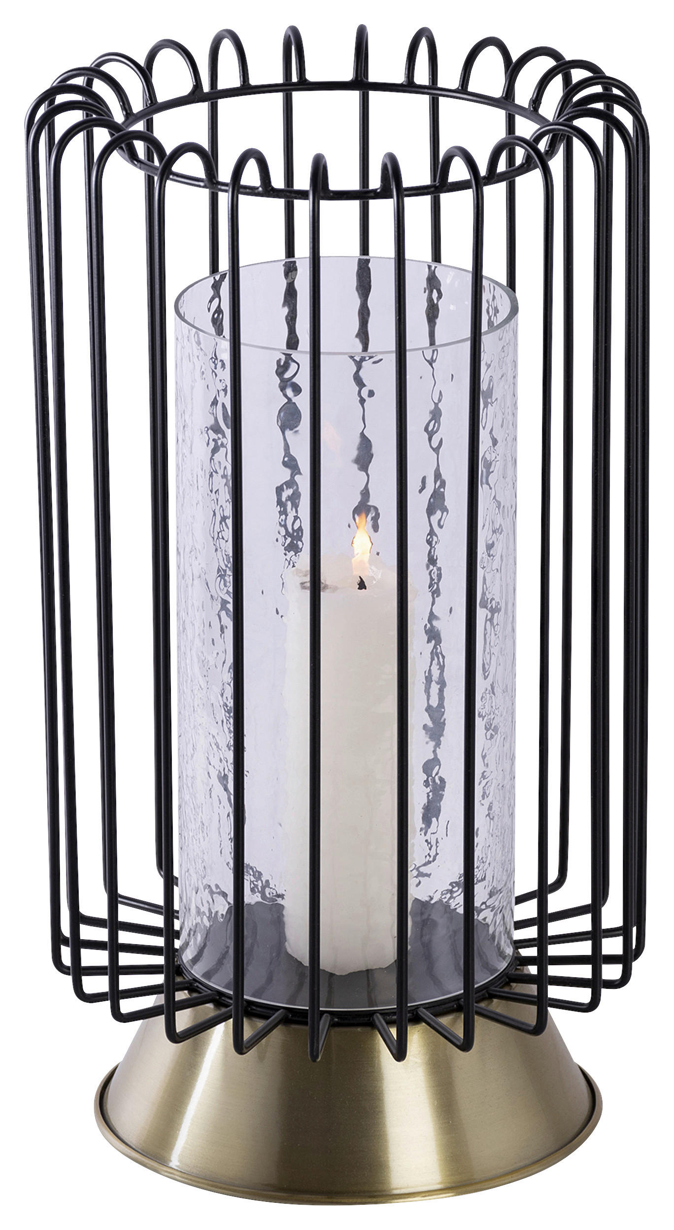 LJUSSTAKE  - svart/guldfärgad, Trend, metall/glas (22.5/22.5/40cm) - Kayoom