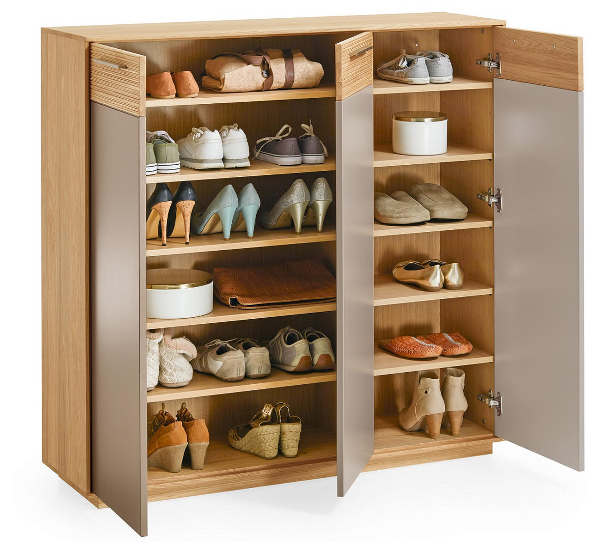 GARDEROBE 5-teilig  in 215/195/40 cm  - Taupe/Eichefarben, Design, Glas/Holz (215/195/40cm) - Novel