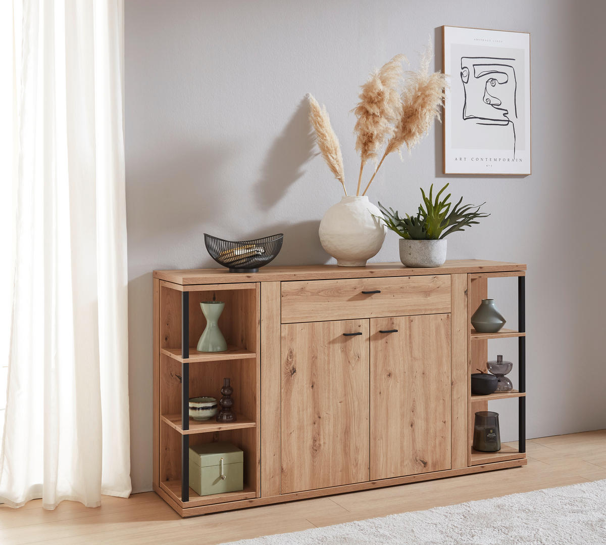 SIDEBOARD Eiche Artisan  160,1/90,7/40,2 cm  - Schwarz/Eiche Artisan, Konventionell, Holzwerkstoff/Kunststoff (160,1/90,7/40,2cm) - Cantus