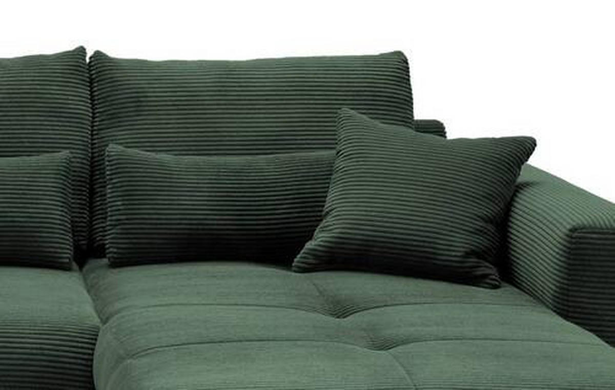 ECKSOFA in Cord Dunkelgrün  - Dunkelgrün/Schwarz, Modern, Holz/Textil (302/188cm) - MID.YOU