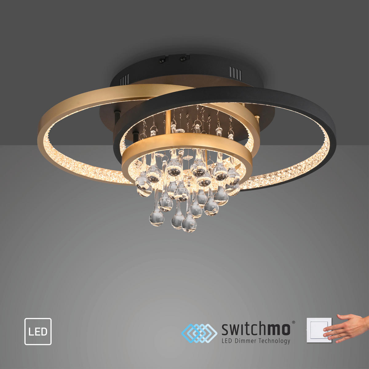 PLAFONIERĂ CU LED - negru/alămiu, Design, plastic/metal (45/33/22cm)