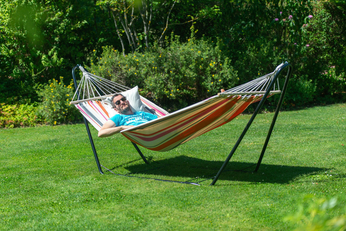 HÄNGEMATTE chilllounge single  - Blau/Orange, KONVENTIONELL, Textil/Metall (300/74/105cm) - La Siesta