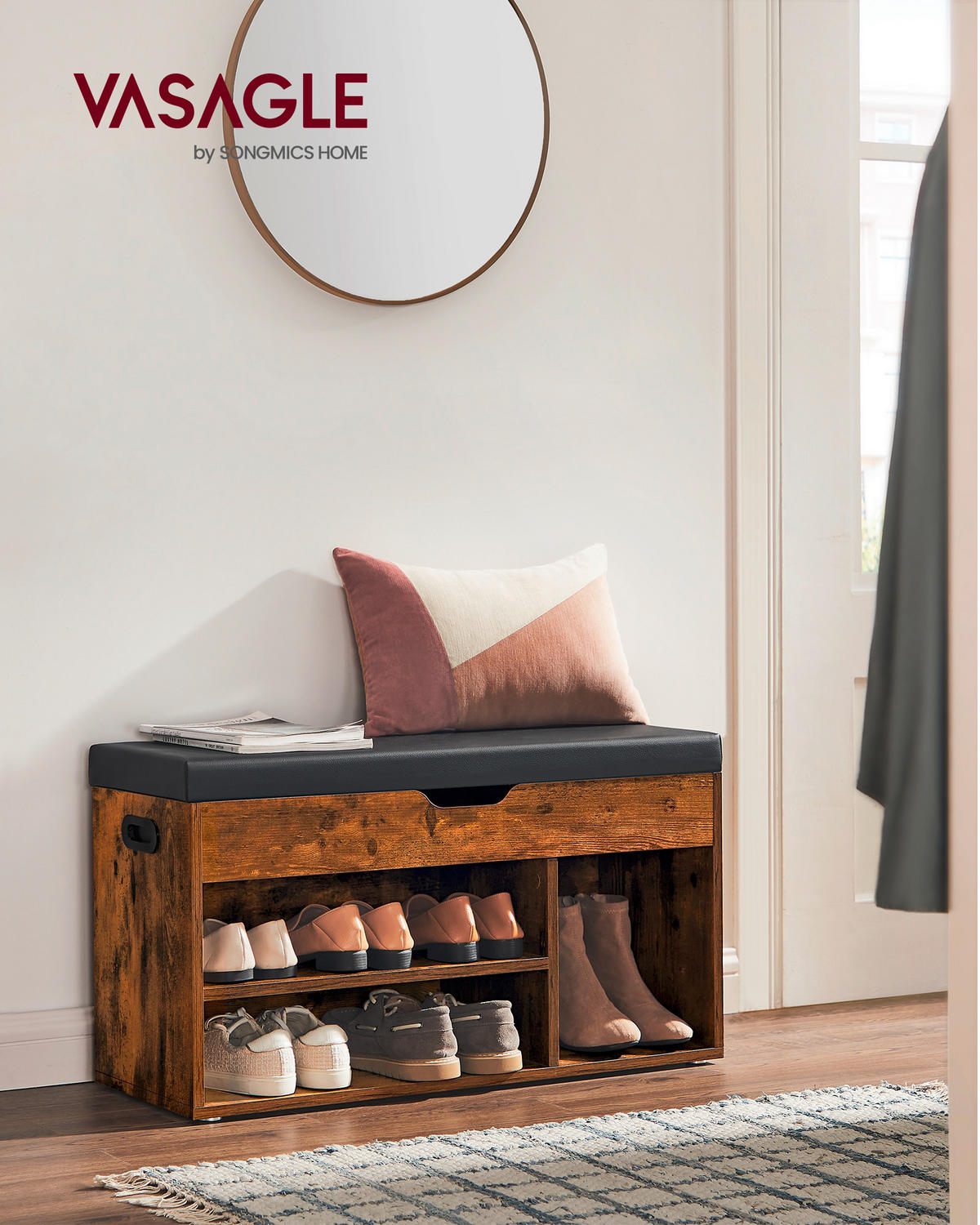 LAVICA DO PREDSIENE, hnedá, čierna, 80/44/30 cm - hnedá/čierna, Trend, kompozitné drevo/textil (80/44/30cm) - Boxxx