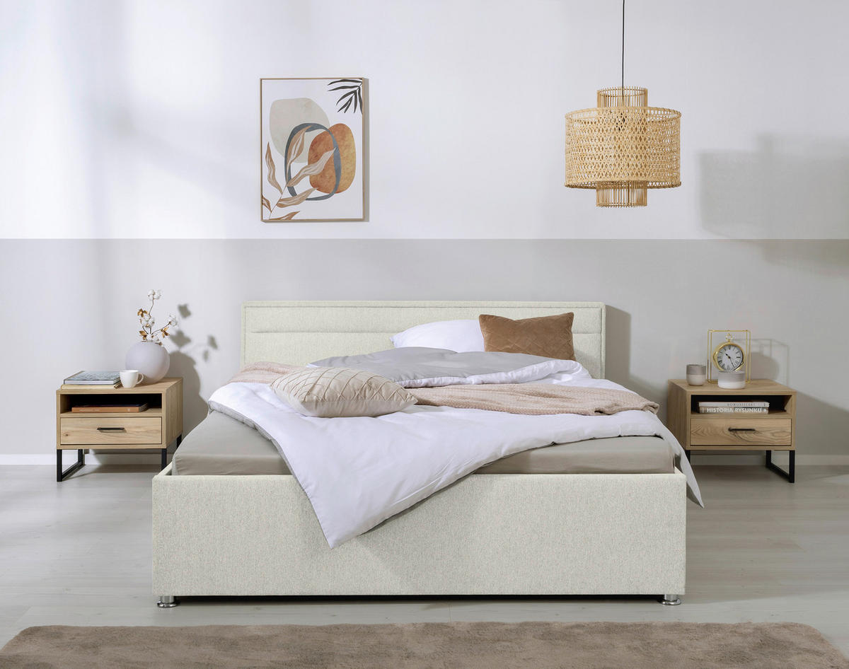 POLSTERBETT 160/200 cm, inkl. Matratze, Lattenrost, Bettkasten,  in Creme  - Creme, MODERN, Holz/Kunststoff (160/200cm) - MID.YOU