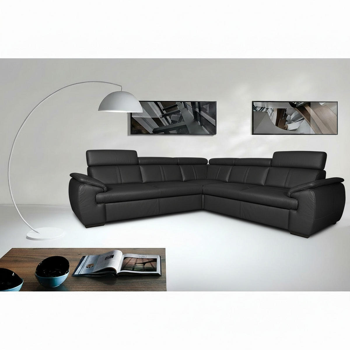 ECKSOFA Schwarz Echtleder  - Wengefarben/Schwarz, Design, Leder/Holz (265/265cm) - Livetastic
