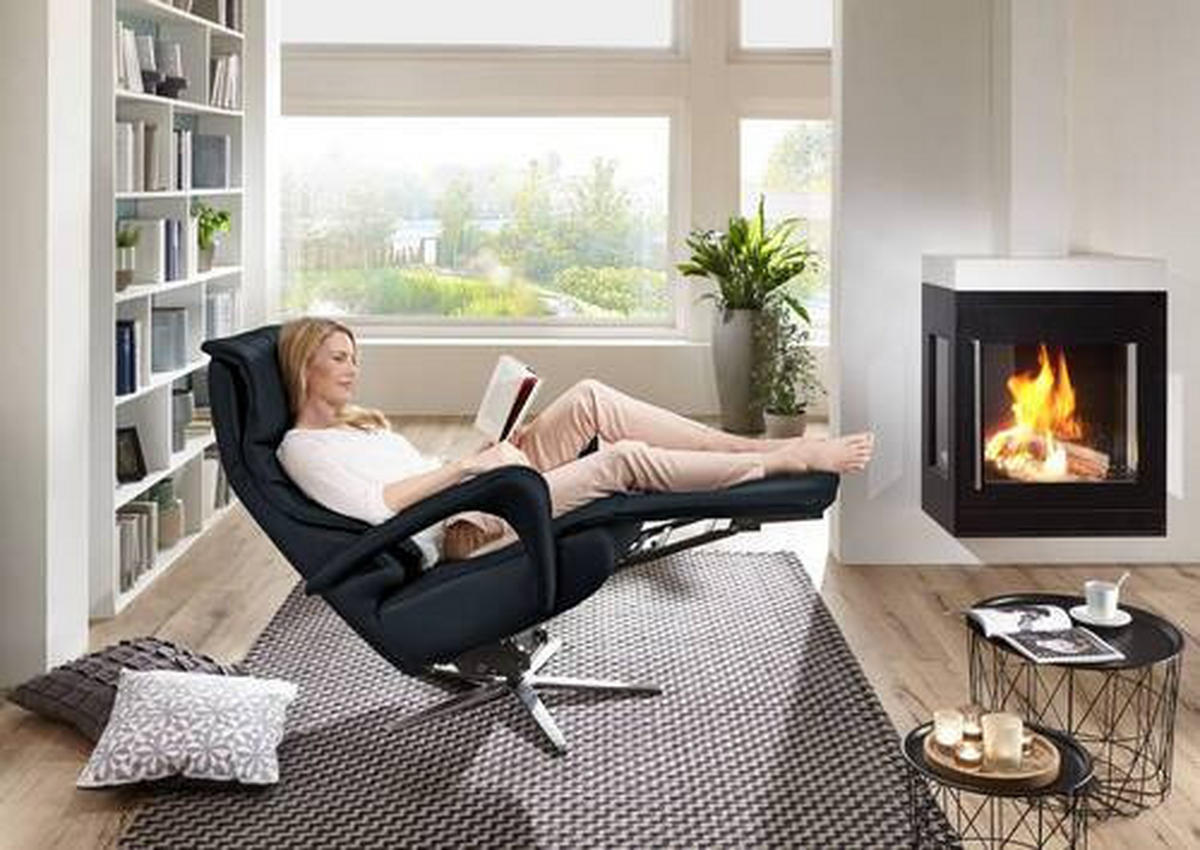 RELAXSESSEL in Leder Dunkelblau  - Edelstahlfarben/Dunkelblau, Design, Leder/Metall (75/106/88cm) - Dieter Knoll