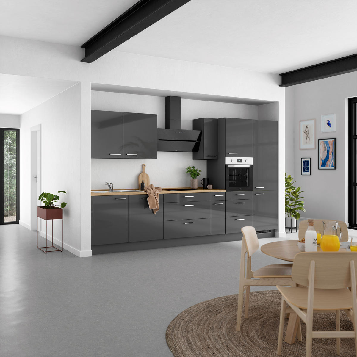 KÜCHENLEERBLOCK 360 cm   in Eichefarben, Schieferfarben  - Schieferfarben/Edelstahlfarben, MODERN, Holzwerkstoff/Metall (360cm) - Nobilia