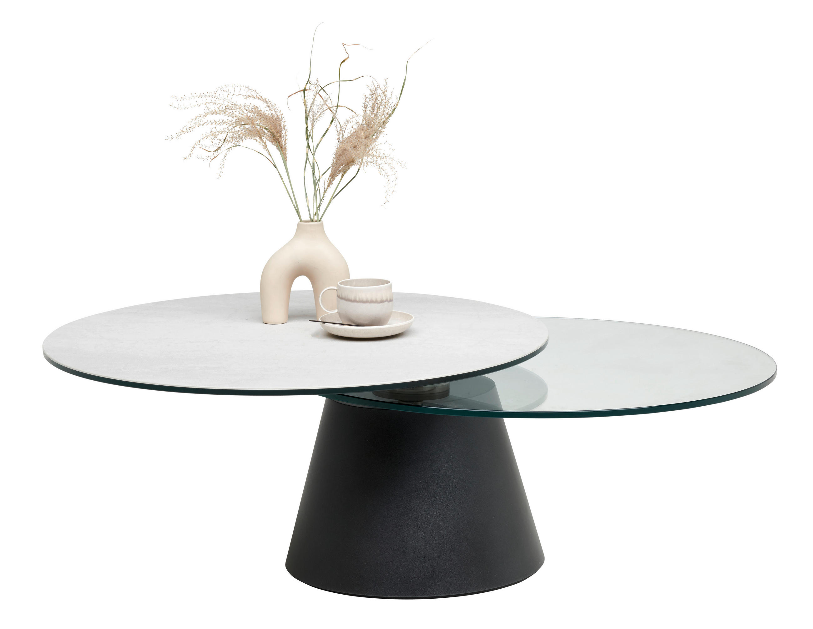 COUCHTISCH in Metall, Glas, Keramik 85-124/85/40 cm  - Creme/Schwarz, Design, Glas/Keramik (85-124/85/40cm) - Naos