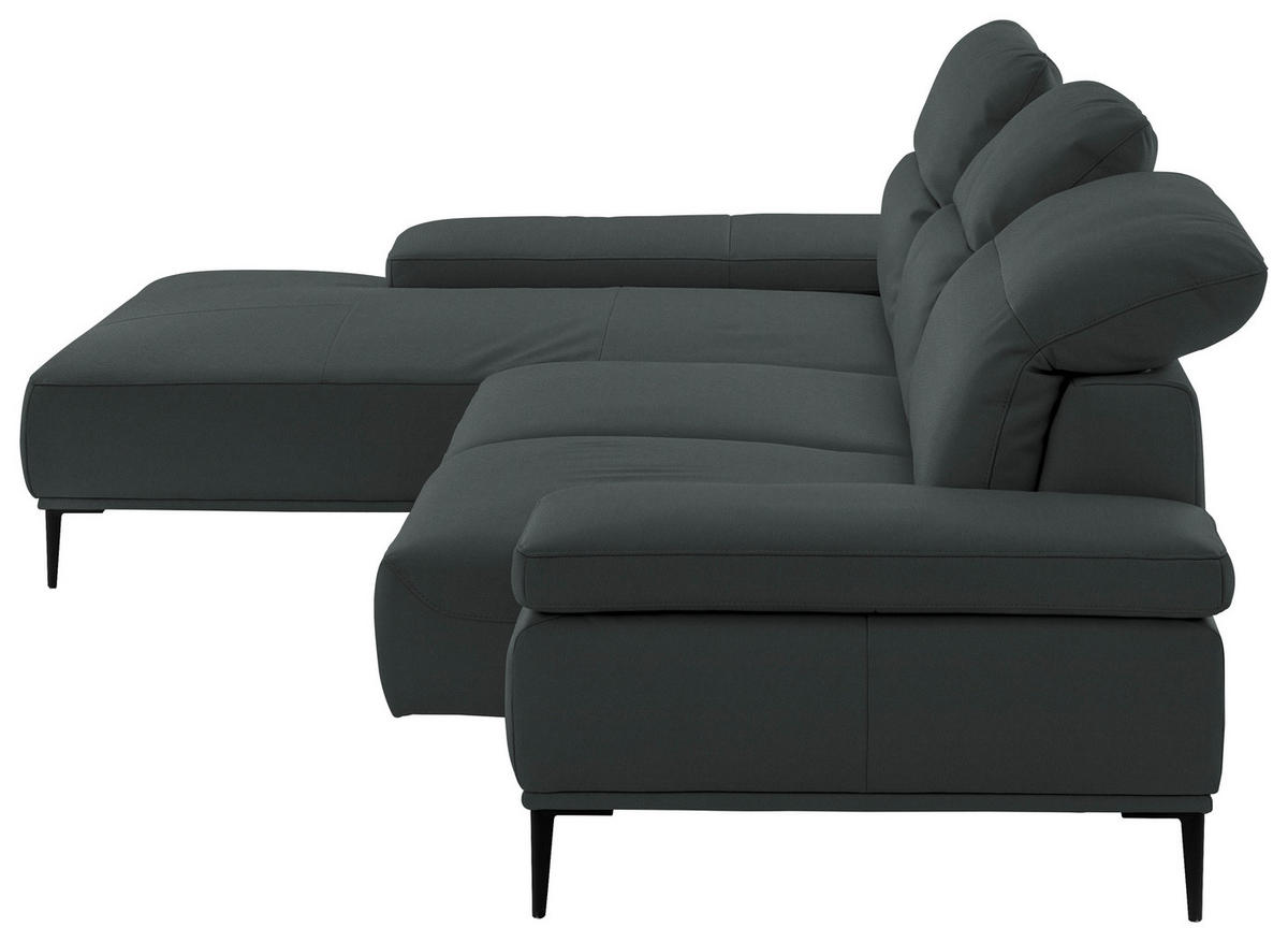 ECKSOFA Echtleder Schwarz  - Schwarz, Modern, Leder/Metall (206/322cm) - Chilliano