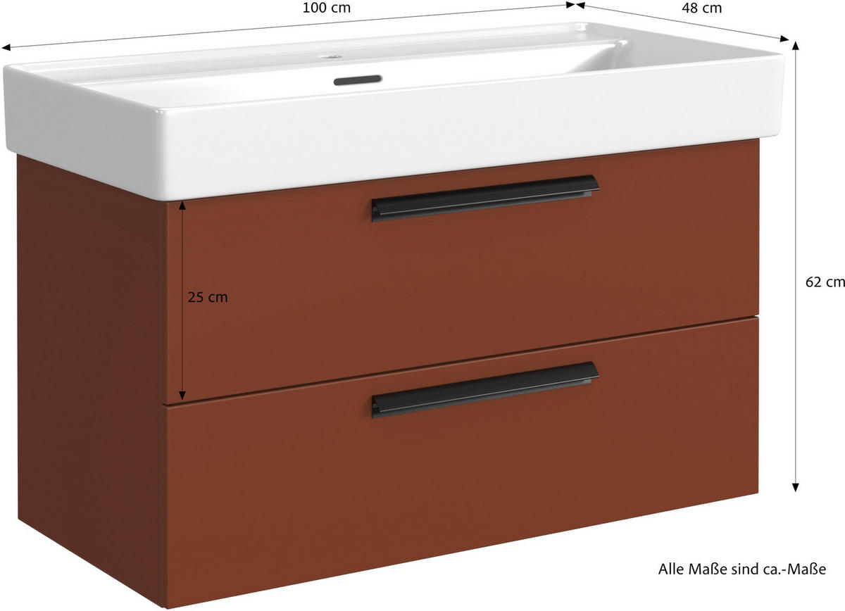 WASCHTISCHKOMBI 100 cm  - Rot/Schwarz, KONVENTIONELL, Keramik/Holzwerkstoff (100cm) - Xora