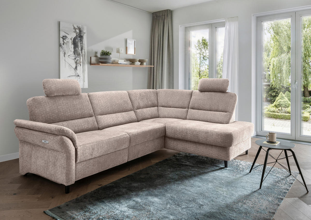 ECKSOFA in Mikrofaser Beige  - Beige/Schwarz, Modern, Holz/Textil (266/190cm) - Livetastic