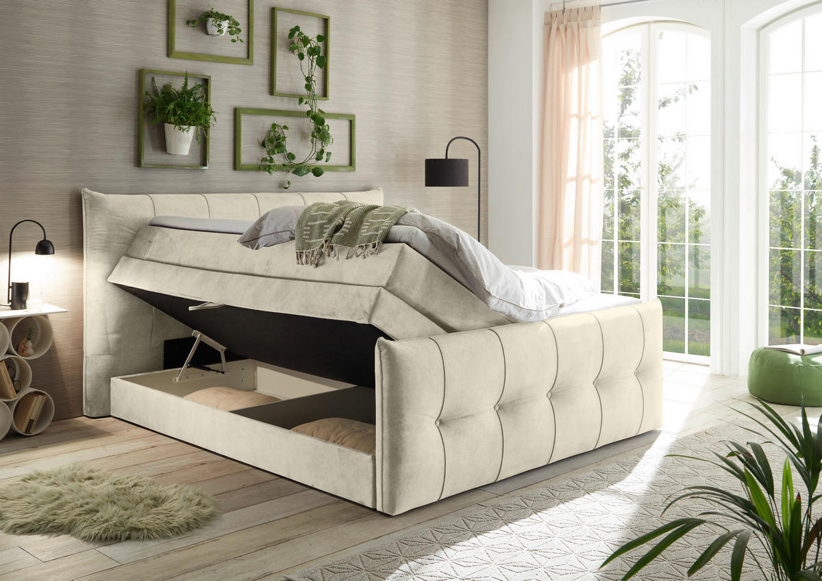 BOXSPRINGBETT 180/200 cm  in Creme  - Creme/Schwarz, KONVENTIONELL, Kunststoff/Textil (180/200cm) - Esposa