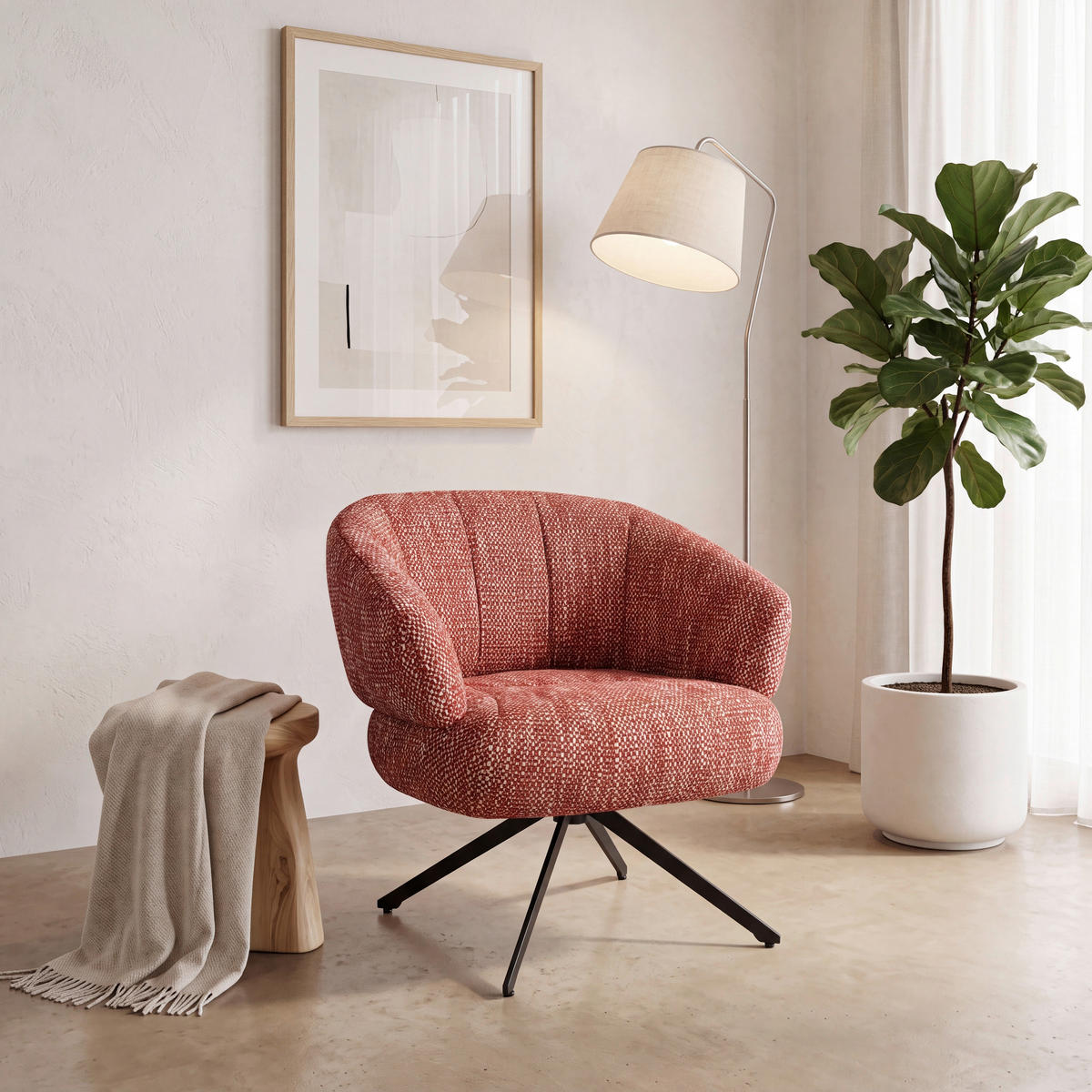 FÅTÖLJ i metall, textil röd, svart  - röd/svart, Design, metall/textil (79/77/70cm) - Stylife