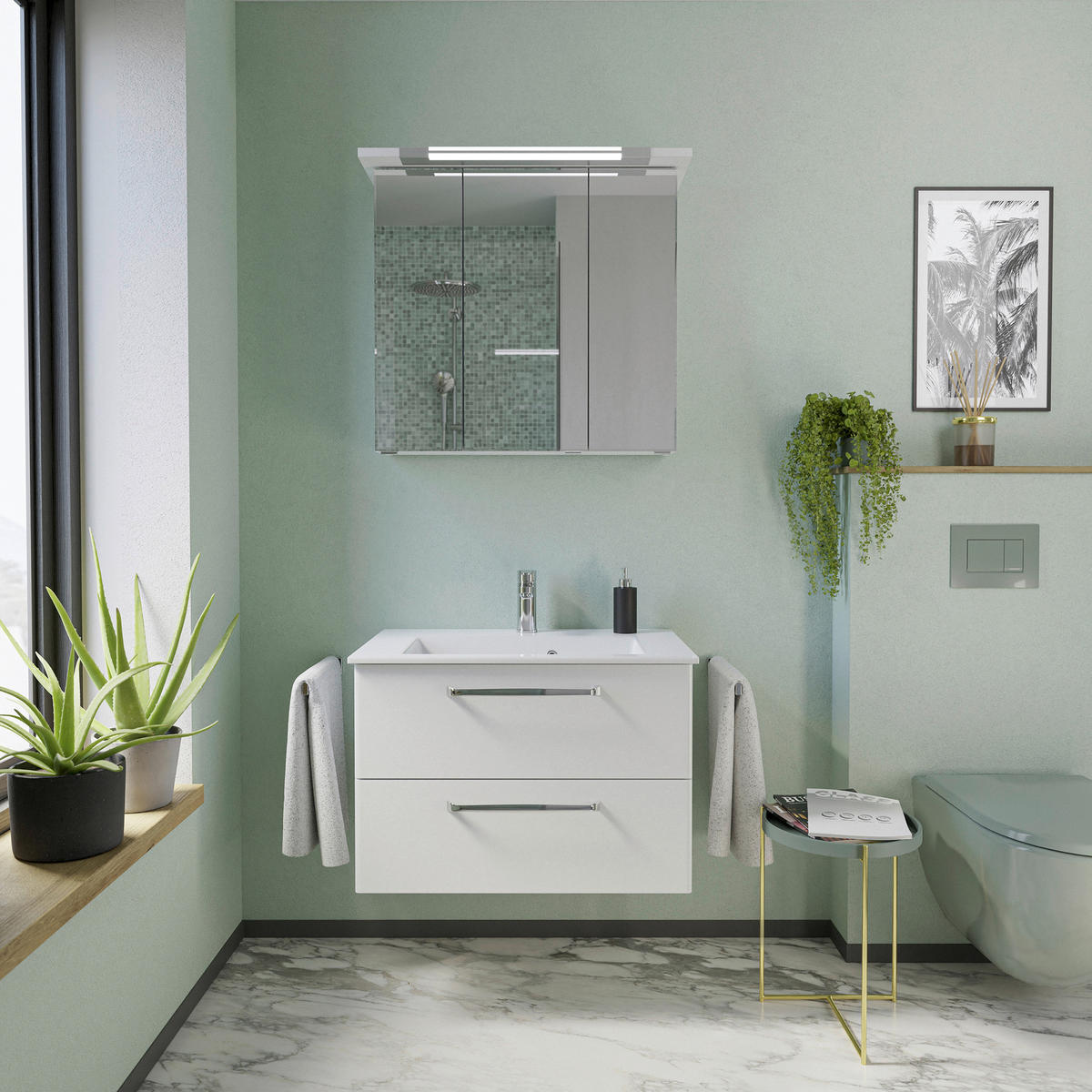BADEZIMMER  in 77 cm  - Chromfarben/Weiß Hochglanz, Design, Glas/Holzwerkstoff (77cm) - Sadena