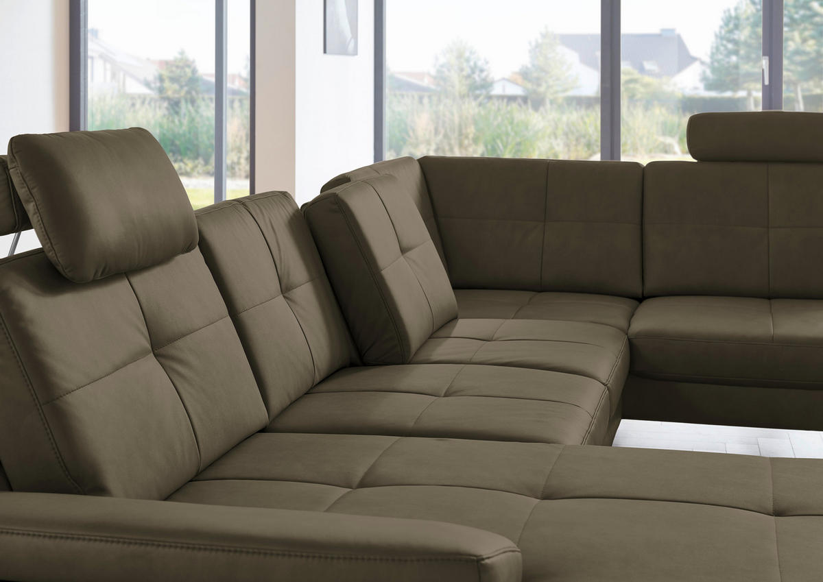 WOHNLANDSCHAFT in Lederlook, Mikrofaser Olivgrün  - Schwarz/Olivgrün, Design, Textil/Metall (345/220cm) - Beldomo System
