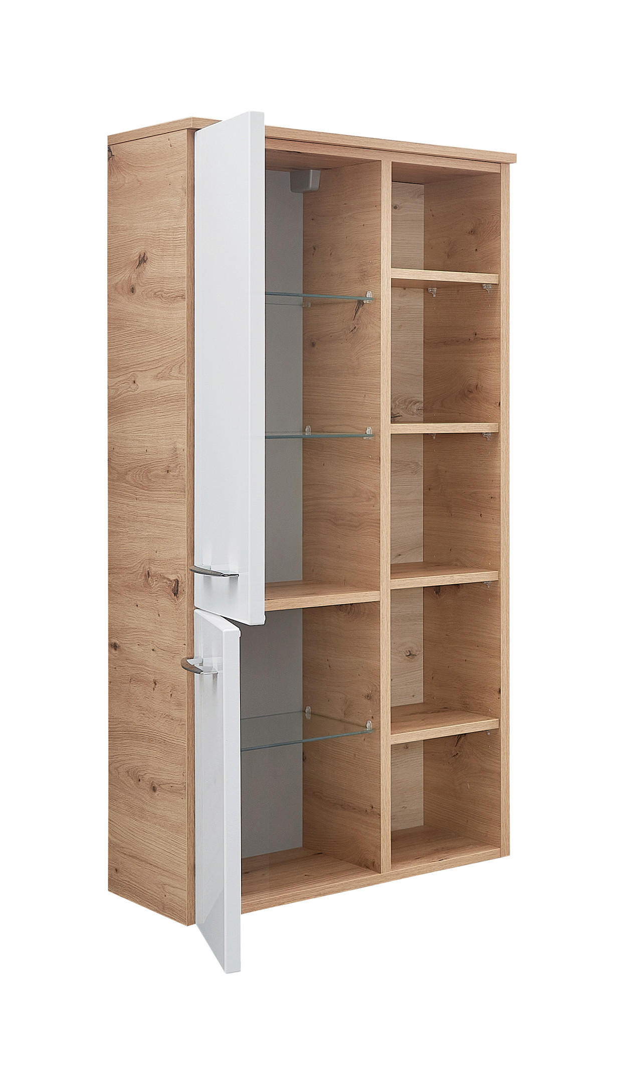 MIDISCHRANK 50,2/121,6/30,7 cm  - Edelstahlfarben/Eichefarben, KONVENTIONELL, Glas/Holz (50,2/121,6/30,7cm) - Sadena