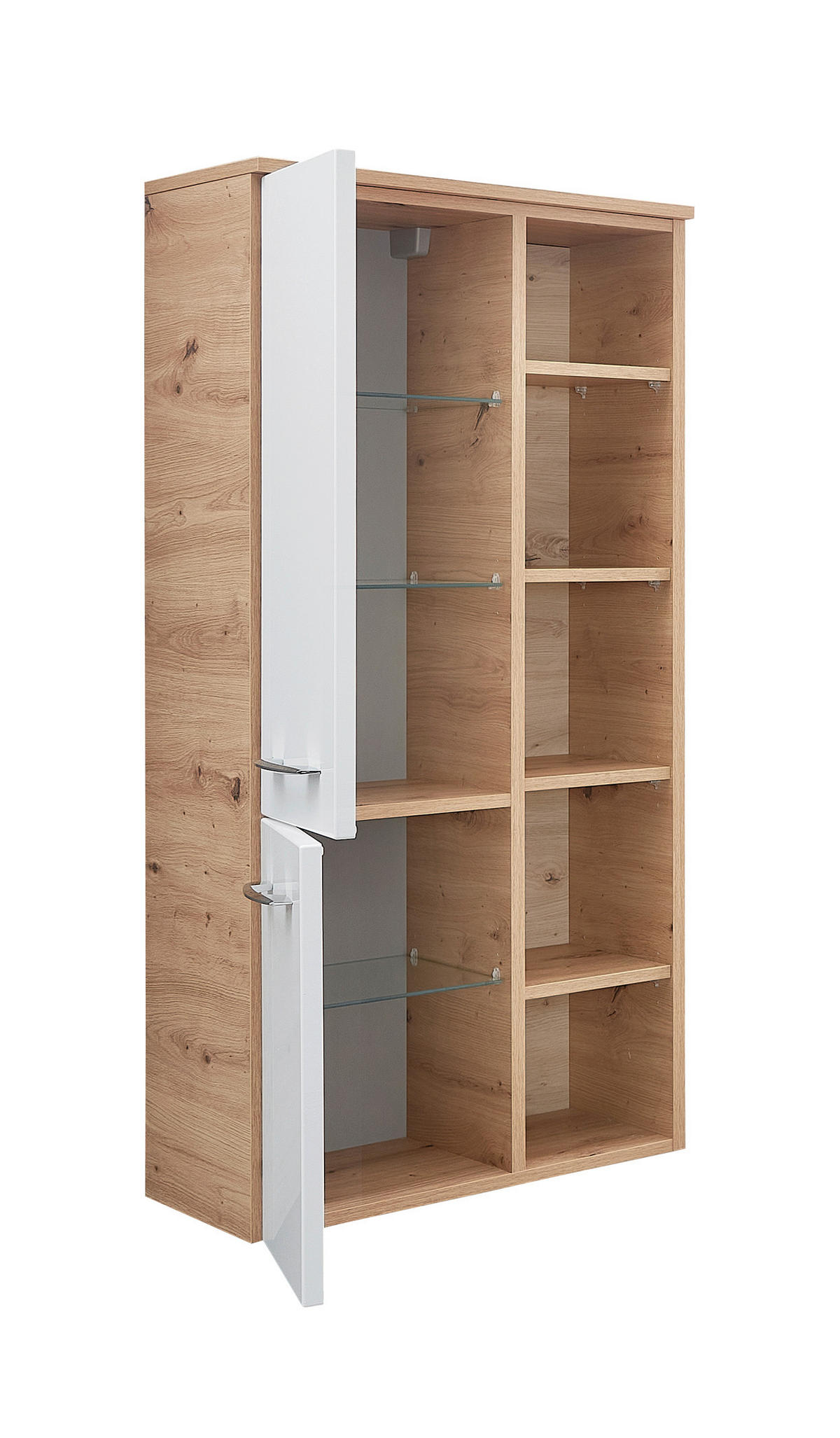 MIDISCHRANK 50,2/121,6/30,7 cm  - Edelstahlfarben/Eichefarben, KONVENTIONELL, Glas/Holz (50,2/121,6/30,7cm) - Sadena