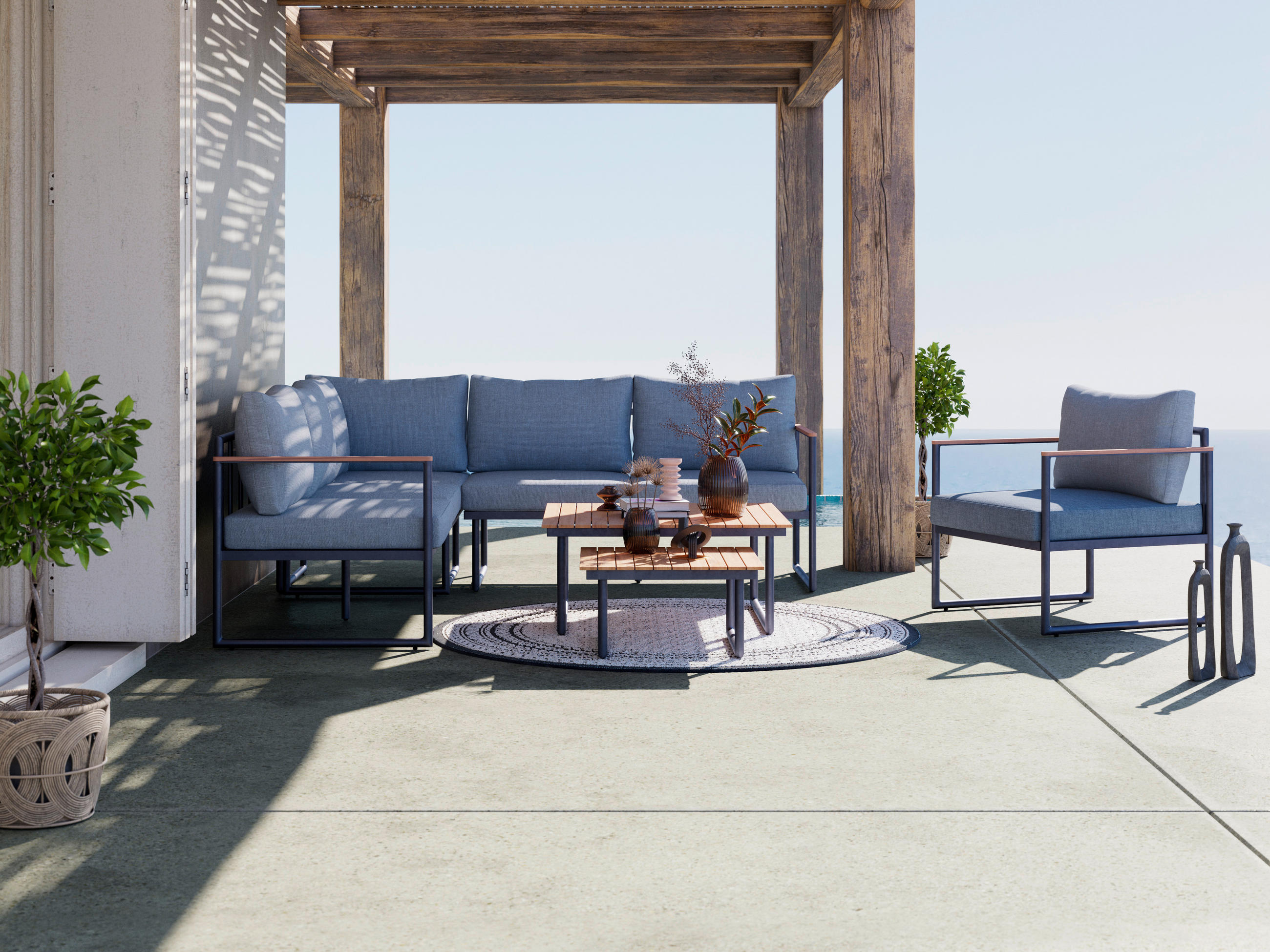 LOUNGEGARNITUR Teakholz Aluminium  - Dunkelgrau, MODERN, Holz/Metall - Ambia Garden