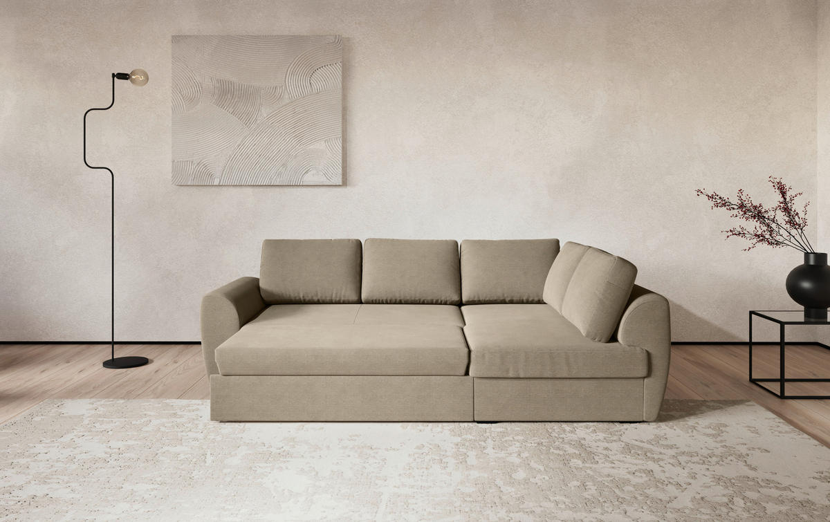 ECKSOFA Braun Cord Zierkissen, Bettkasten  - Schwarz/Braun, Trend, Kunststoff/Textil (253/154cm) - MID.YOU
