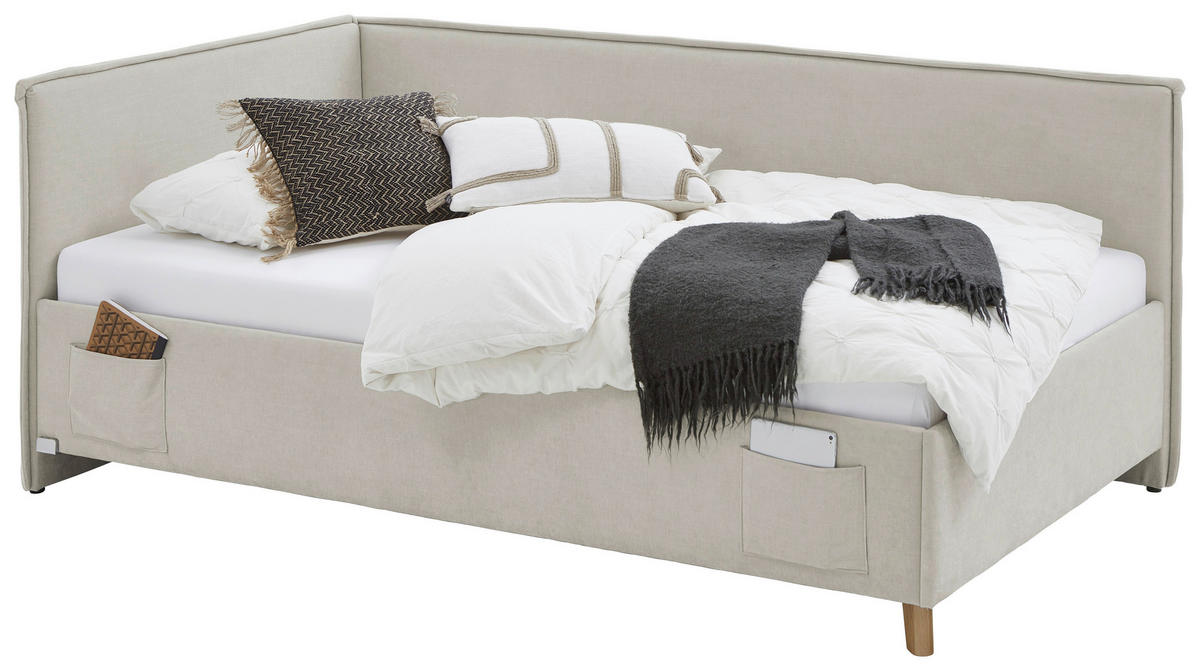 POLSTERLIEGE in Flachgewebe Beige  - Eichefarben/Birkefarben, Konventionell, Holz/Textil (120/200cm) - home24