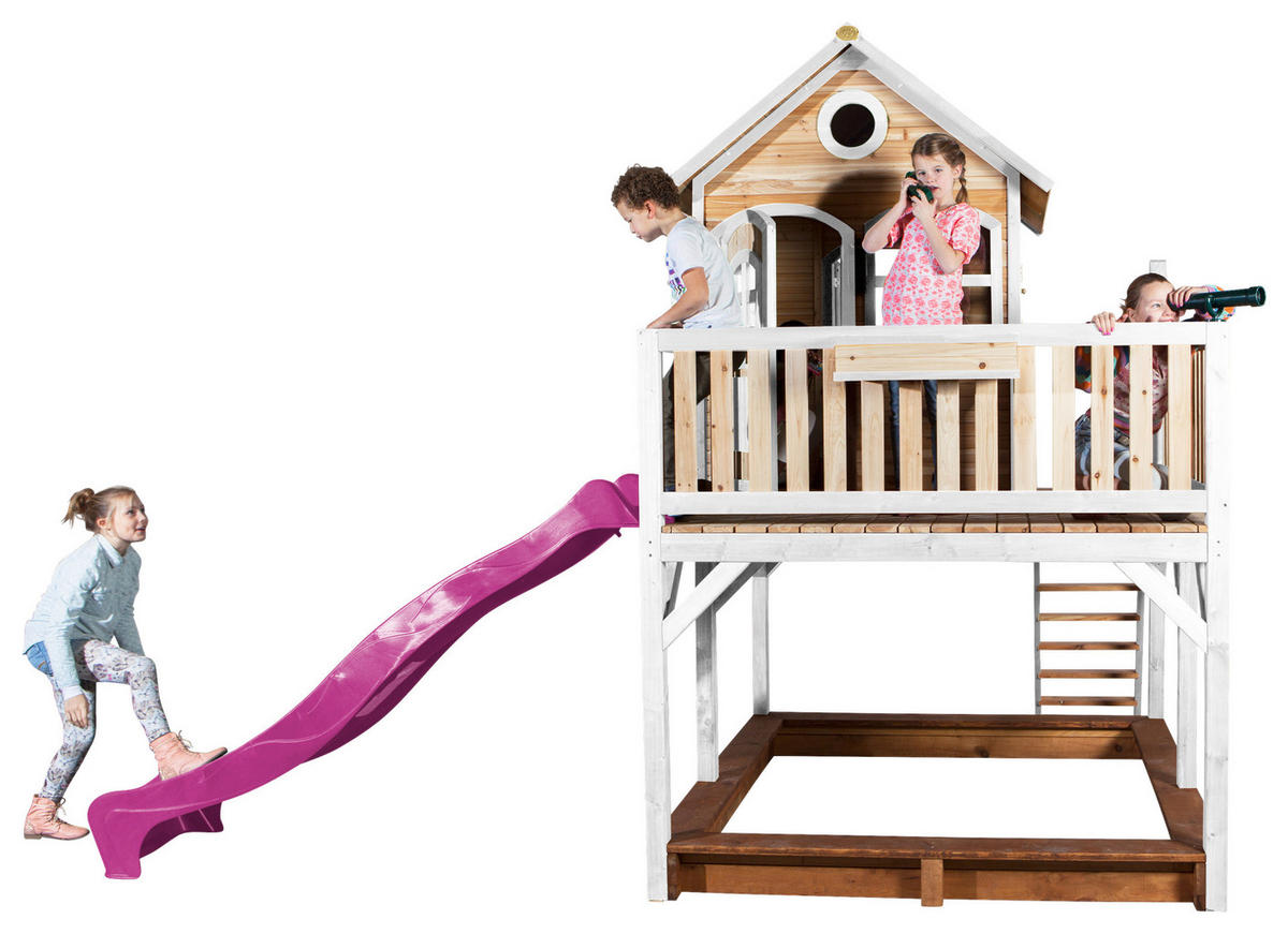 SPIELTURM 377/291/255 cm  - Lila/Braun, KONVENTIONELL, Holz (377/291/255cm) - Ambia Garden